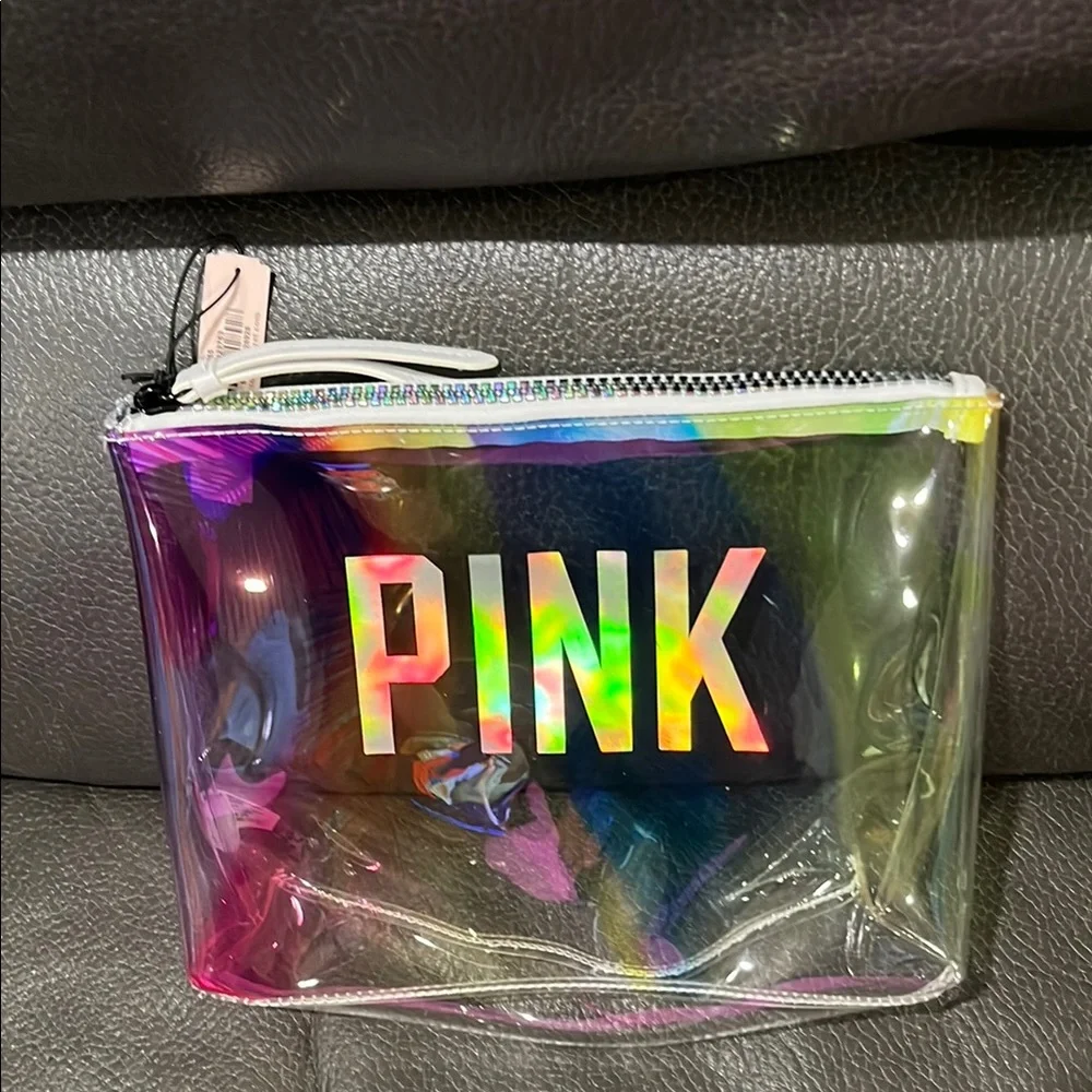 Victoria secret clear cosmetic case with rainbow